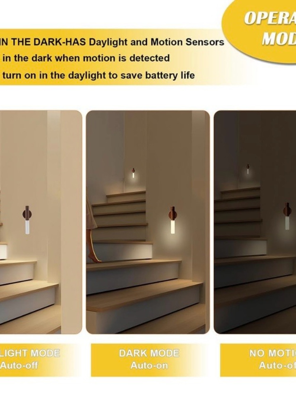 NEW 2pk Wooden Motion Sensor Night Lights,
Magnet Body Hallway Rechargeable LED - Picture 6 of 9